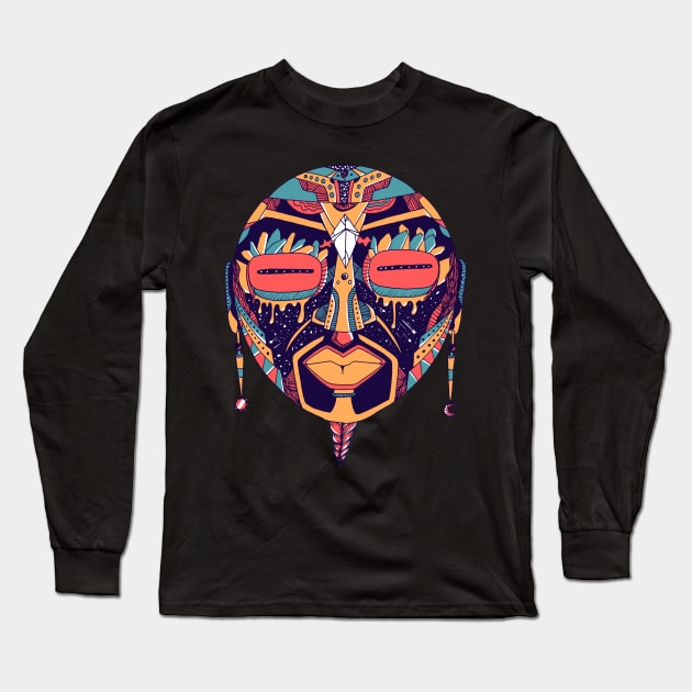 Retro Triad African Mask 2 Long Sleeve T-Shirt by kenallouis
